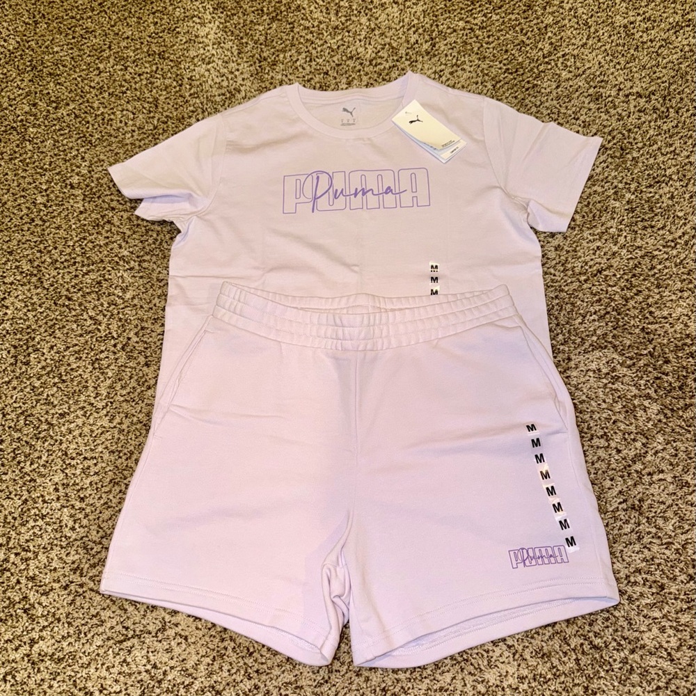 BUNDLE DEAL! Puma Light Lavender Logo Tee & Shorts Set
